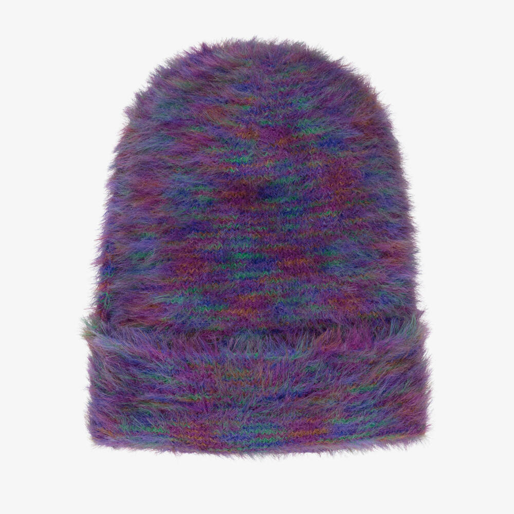 Molo-Girls Purple Fluffy Knit Beanie Hat | Childrensalon Outlet