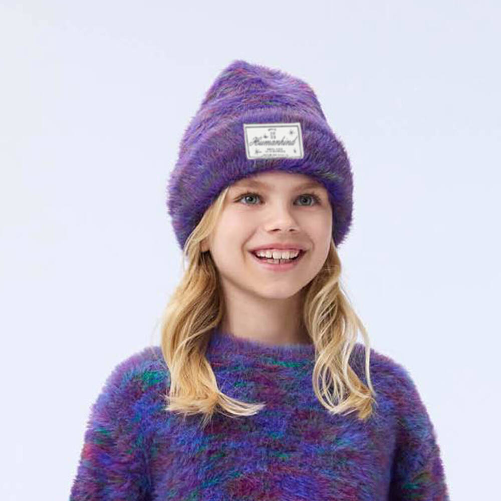 Molo-Girls Purple Fluffy Knit Beanie Hat | Childrensalon Outlet