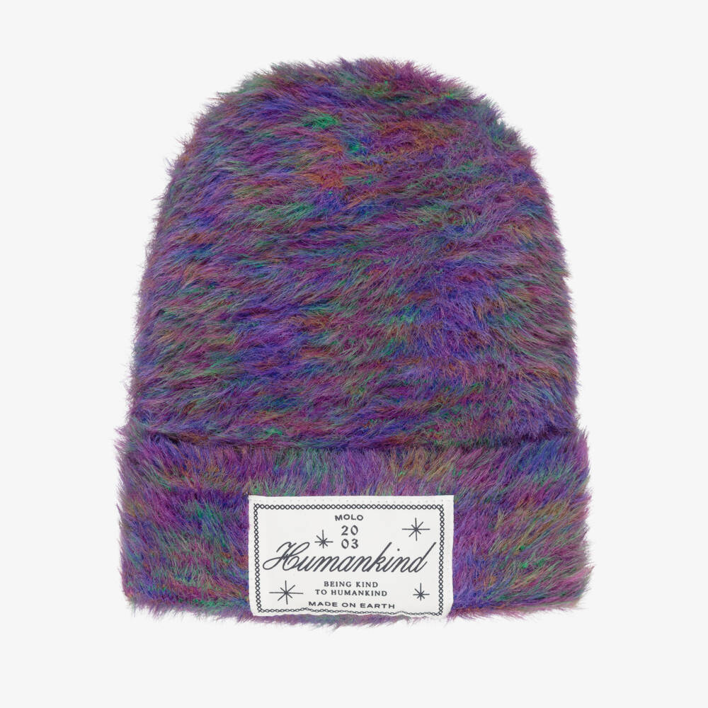 Molo-Girls Purple Fluffy Knit Beanie Hat | Childrensalon Outlet