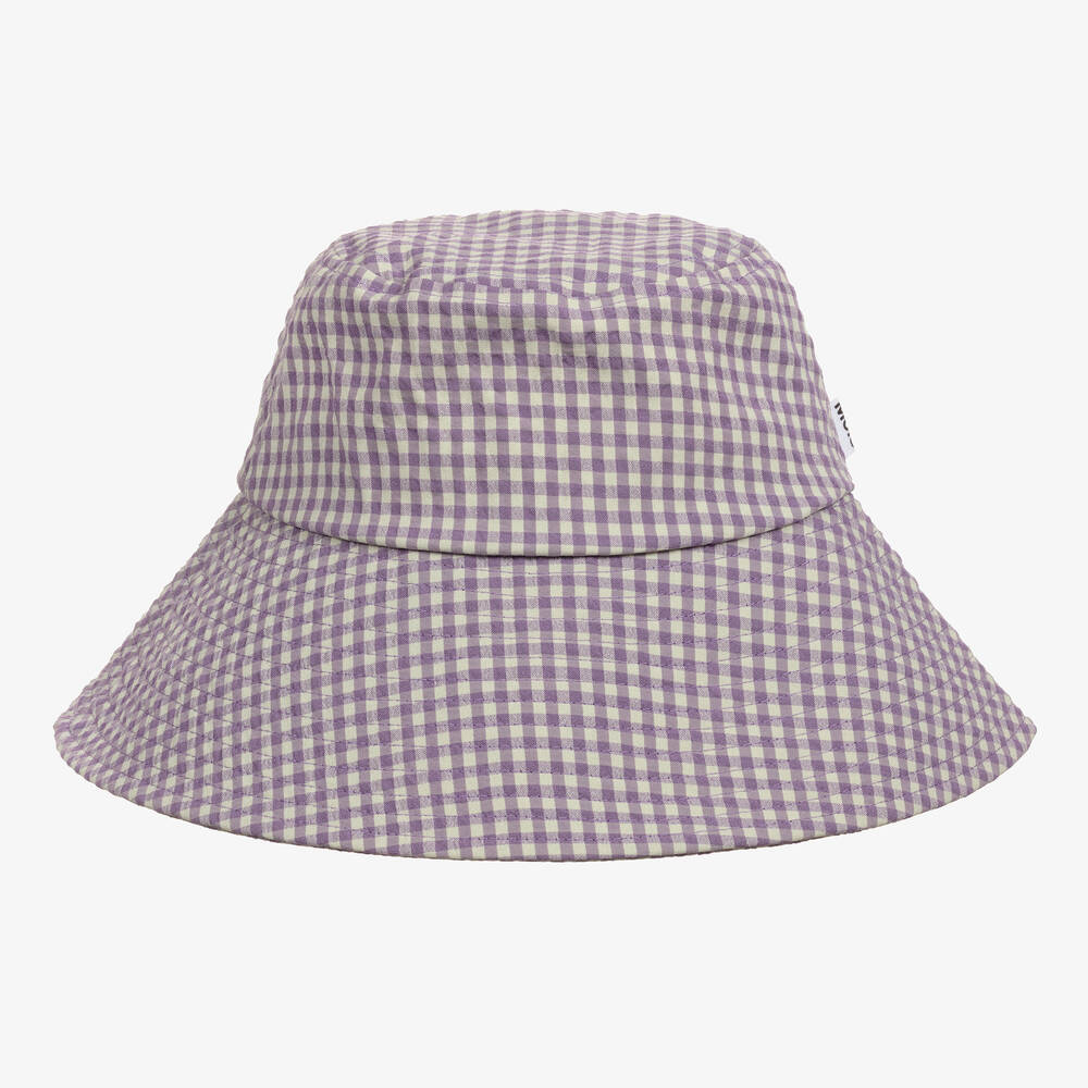 Molo - Girls Purple Gingham Sun Hat  | Childrensalon