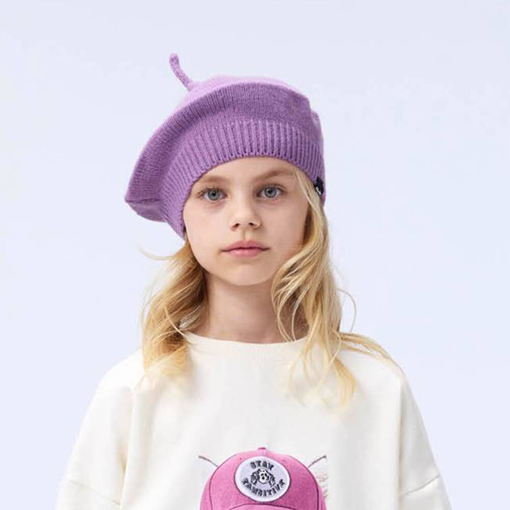 Molo-Girls Purple Knitted Beret | Childrensalon Outlet
