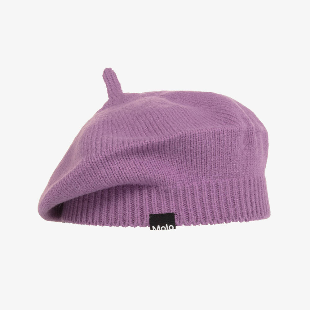 Molo-Girls Purple Knitted Beret | Childrensalon Outlet