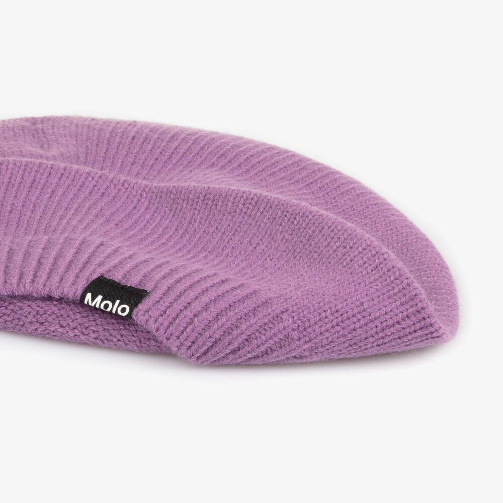 Molo-Girls Purple Knitted Beret | Childrensalon Outlet