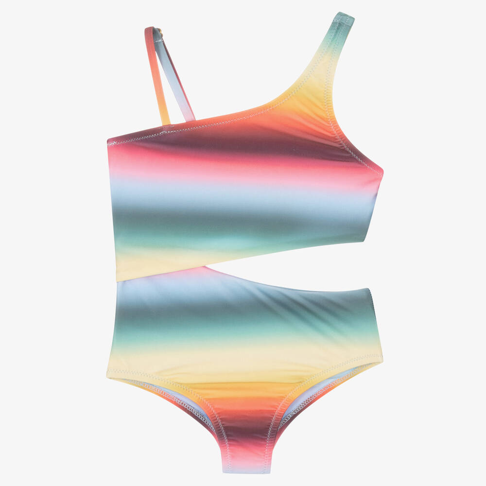Molo - Girls Rainbow Striped Swimsuit (UPF50+) | Childrensalon