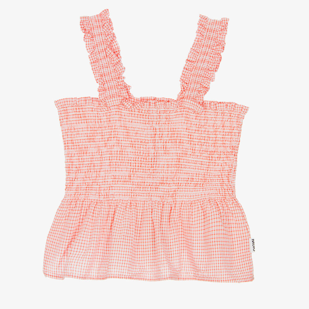 Molo-Girls Red Check Cotton Top | Childrensalon Outlet