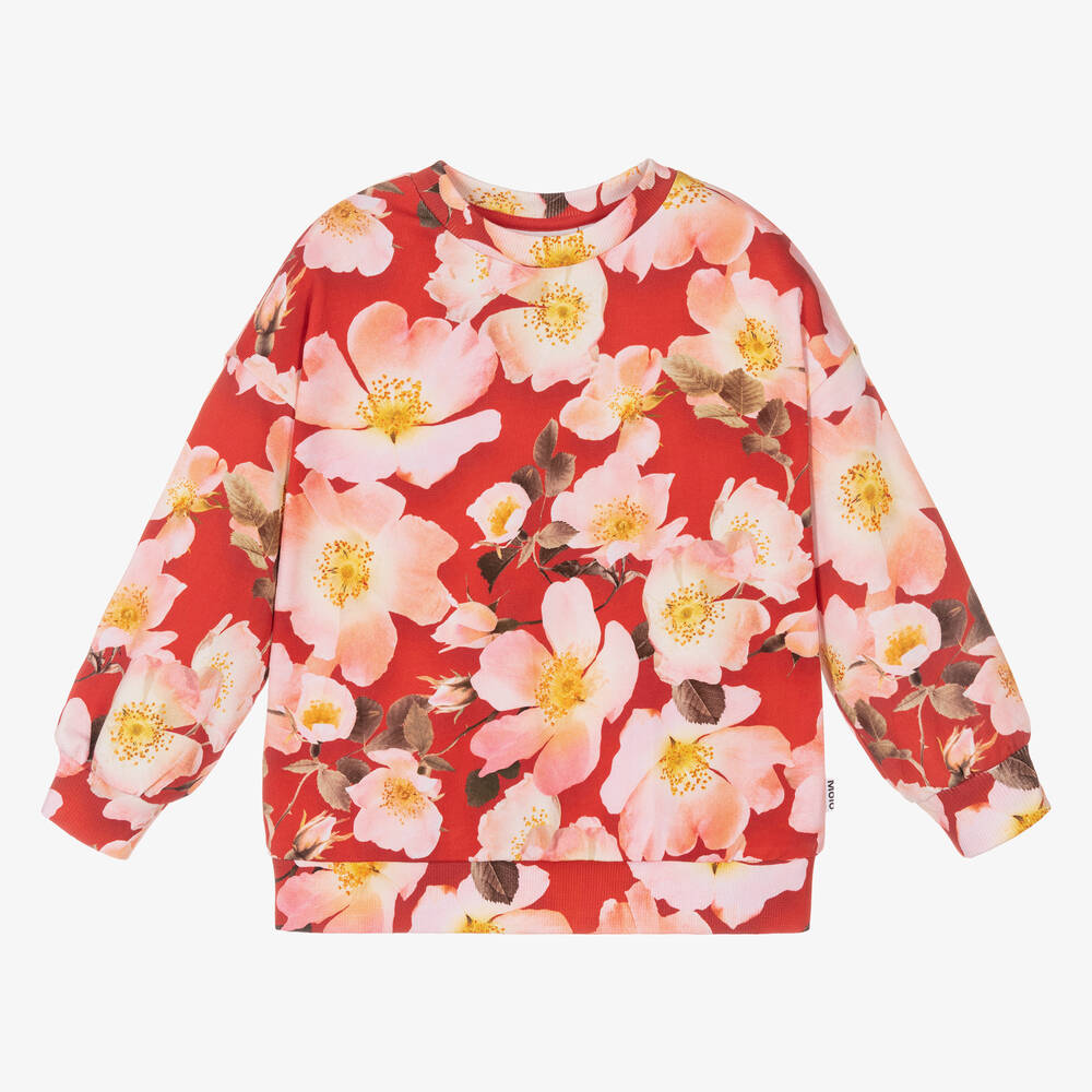 Molo - Girls Red Floral Sweatshirt | Childrensalon
