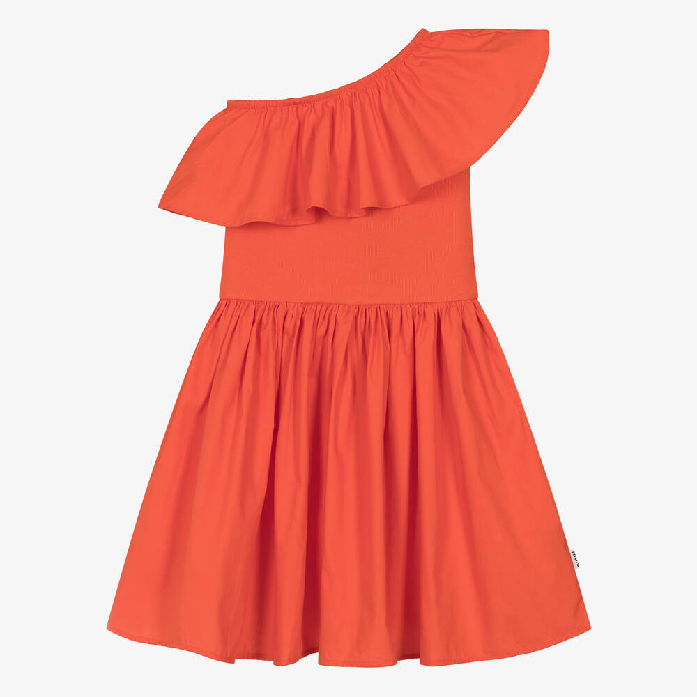 Molo-فستان قطن جيرسي عضوي لون أحمر-برتقالي | Childrensalon Outlet