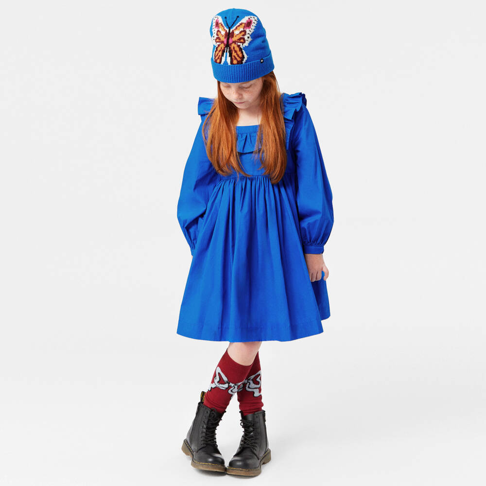 Molo-Girls Royal Blue Ruffle Dress | Childrensalon Outlet