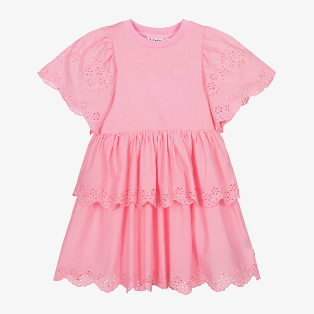 Molo-فستان دانتيل وردي مزين بكشكش للبنات | Childrensalon Outlet