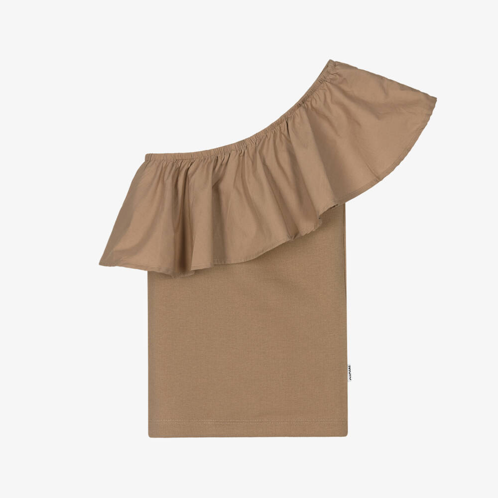 Molo-بلوزة غير متناسقة للبنات بلون خشب الصندل مع كشكشات | Childrensalon Outlet