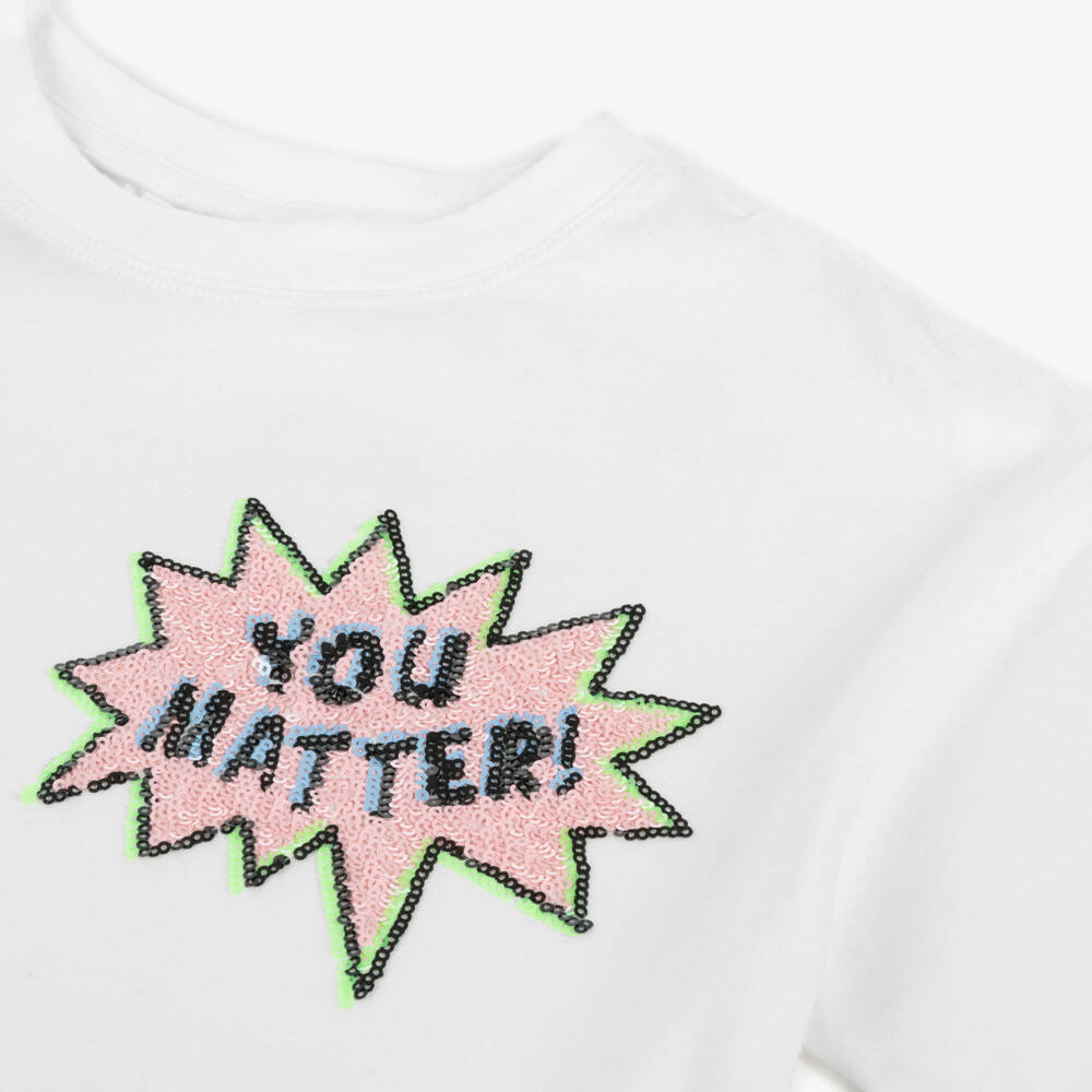 Molo-Girls Sequin-Embellished White Tee | Childrensalon Outlet