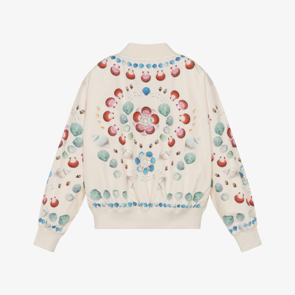 Molo-Girls Silky Ivory Shell Print Bomber Jacket | Childrensalon Outlet