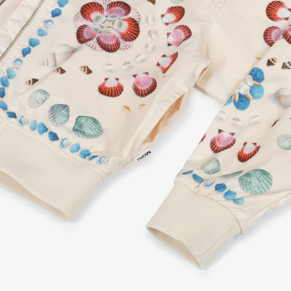 Molo-Girls Silky Ivory Shell Print Bomber Jacket | Childrensalon Outlet