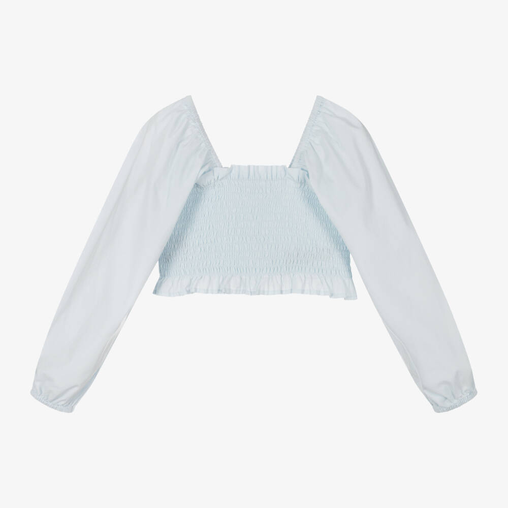 Molo-Girls Sky-Toned Ruched Cotton Top | Childrensalon Outlet