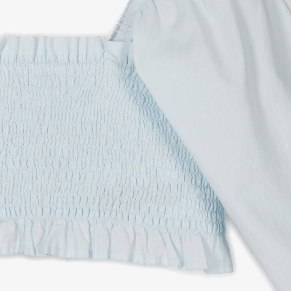 Molo-Girls Sky-Toned Ruched Cotton Top | Childrensalon Outlet