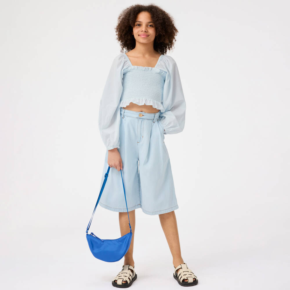 Molo-Girls Sky-Toned Ruched Cotton Top | Childrensalon Outlet
