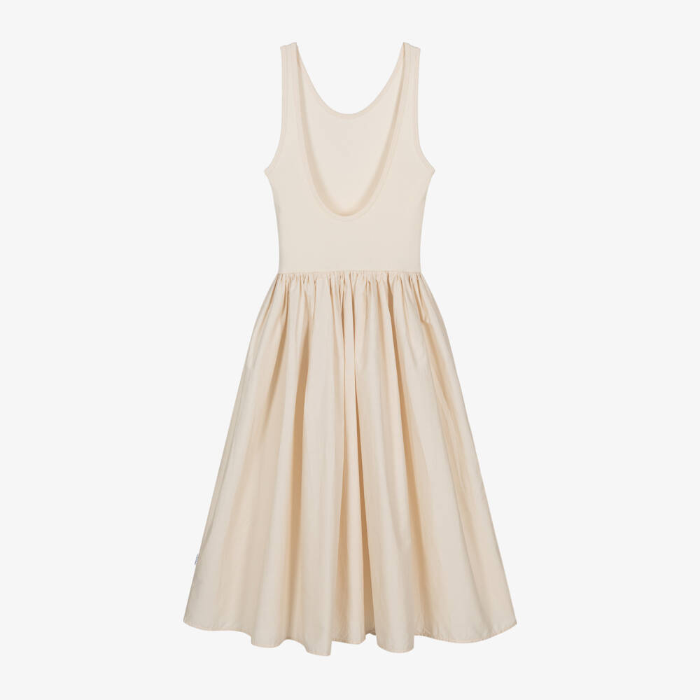 Molo-Girls Sleeveless Beige Cotton Dress | Childrensalon Outlet
