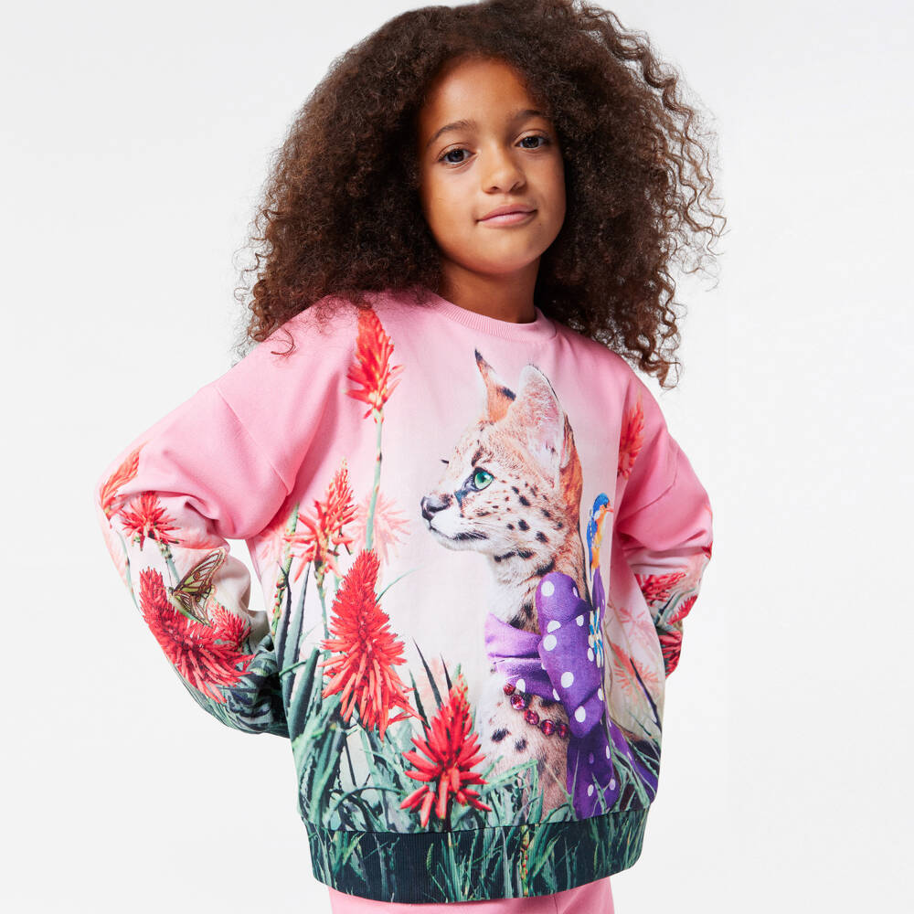 Molo-Мягкий розовый свитер с украшением в виде кошки для девочек | Childrensalon Outlet