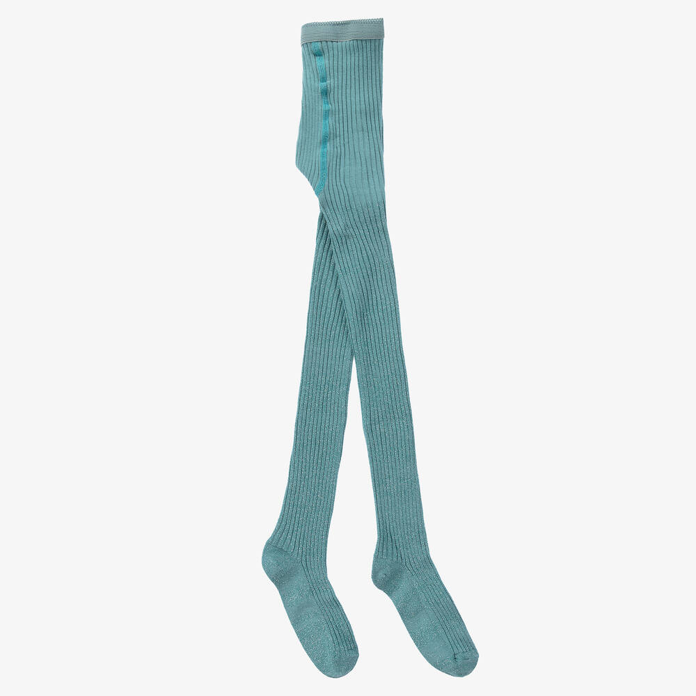 Molo - Girls Sparkly Blue Ribbed Tights | Childrensalon