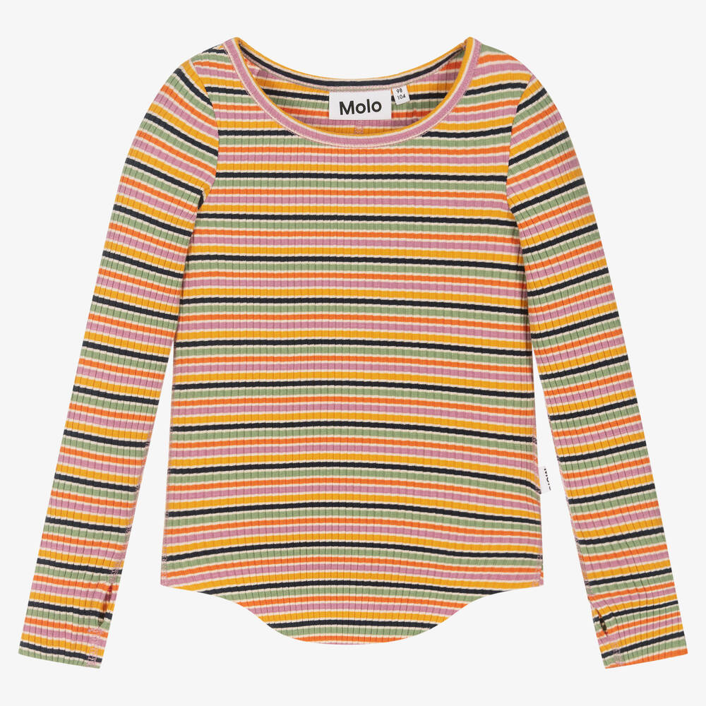 Molo - Girls Stripy Ribbed Cotton Top | Childrensalon