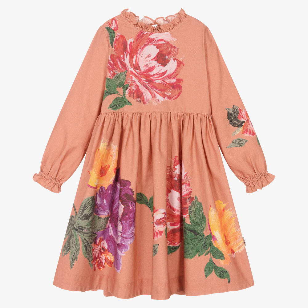 Molo-Girls Terracotta Pink Floral Dress | Childrensalon Outlet