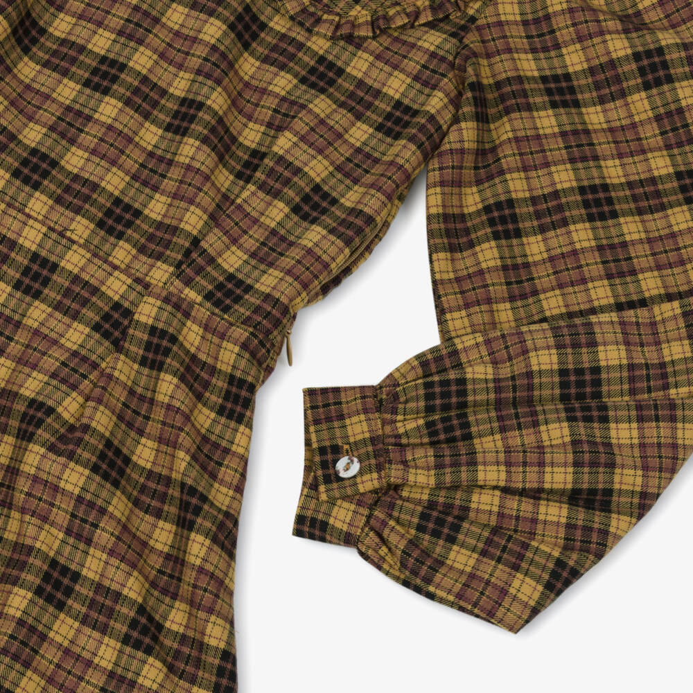 Molo-فستان بناتي كلاسيكي أصفر بنقشة مربعات | Childrensalon Outlet