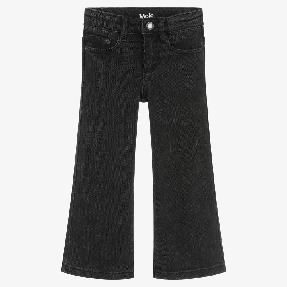 Molo-Girls Washed Black Cotton Denim Jeans  | Childrensalon Outlet