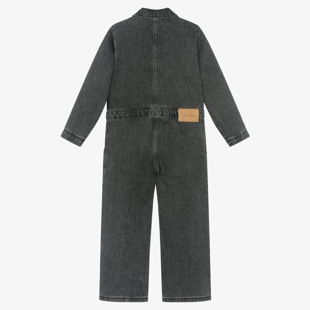 Molo-Girls Washed Grey Denim Jumpsuit | Childrensalon Outlet