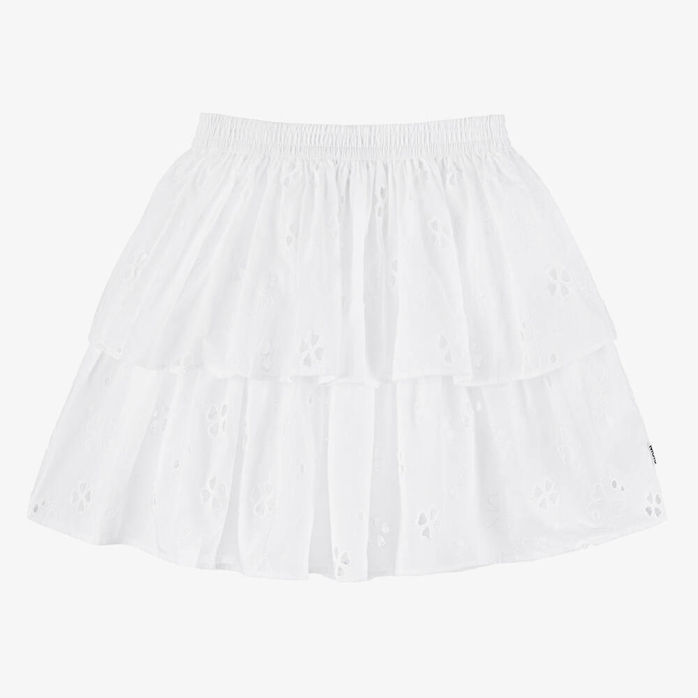 Molo-Girls White Broderie Anglaise Organic Cotton Skirt | Childrensalon Outlet