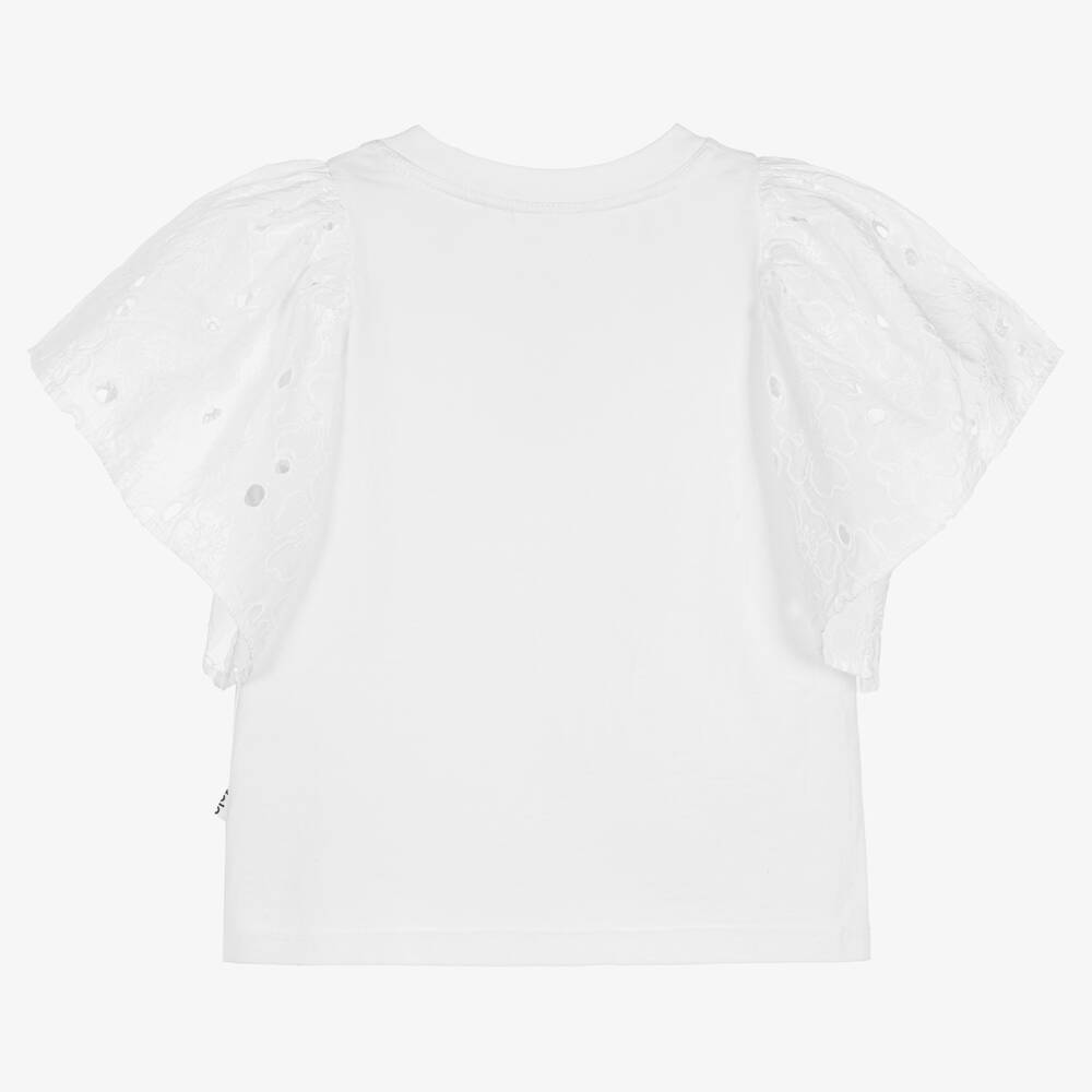 Molo-Girls White Cotton Broderie Anglaise T-Shirt | Childrensalon Outlet