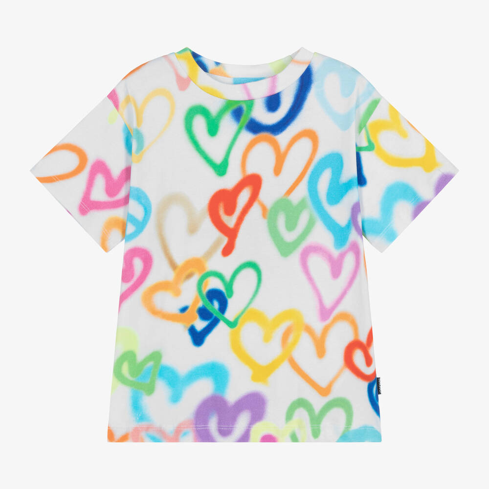 Molo-Girls White Cotton Heart T-Shirt | Childrensalon Outlet