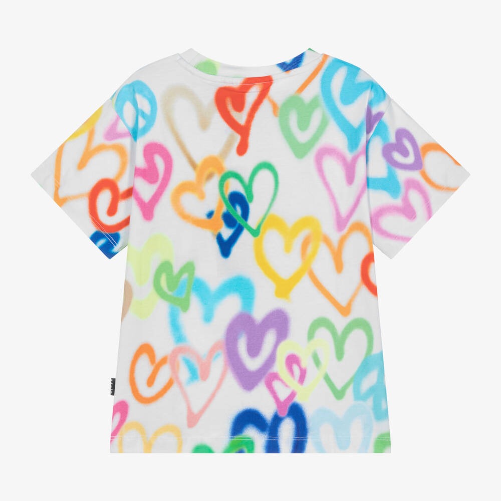 Molo-Girls White Cotton Heart T-Shirt | Childrensalon Outlet