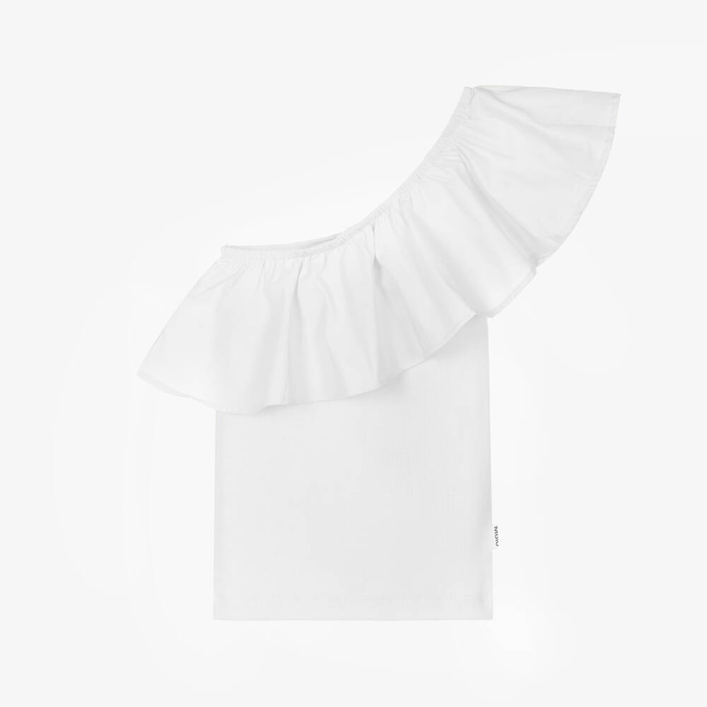 Molo-Girls White Cotton One-Shoulder Top | Childrensalon Outlet