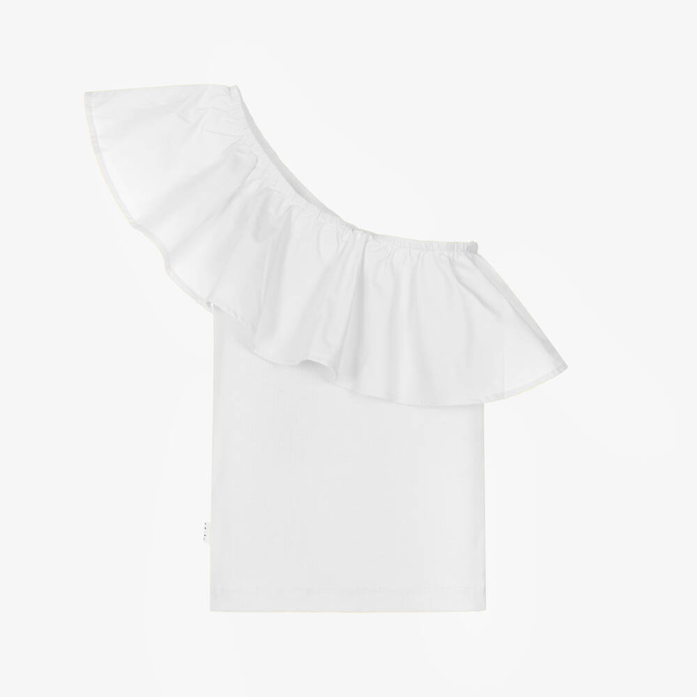 Molo-Girls White Cotton One-Shoulder Top | Childrensalon Outlet