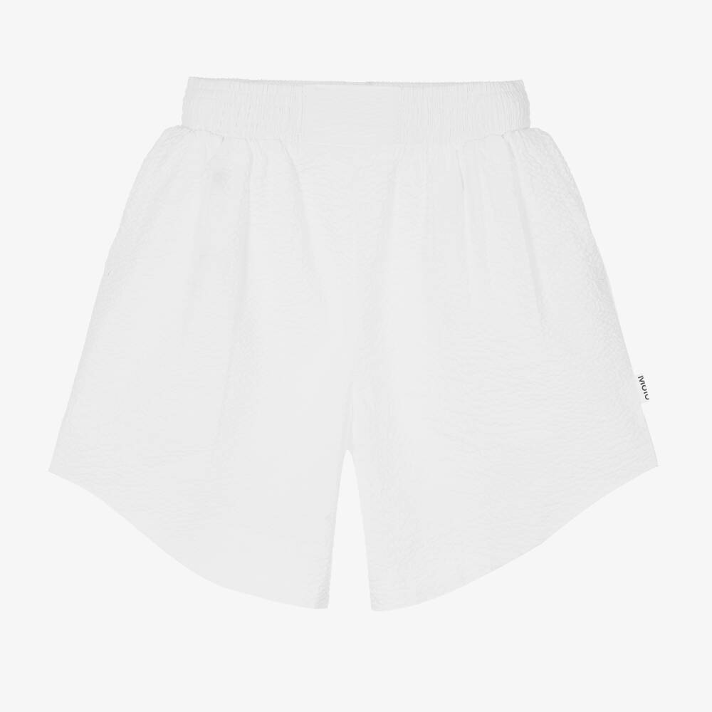 Molo - Girls White Cotton Seersucker Shorts | Childrensalon