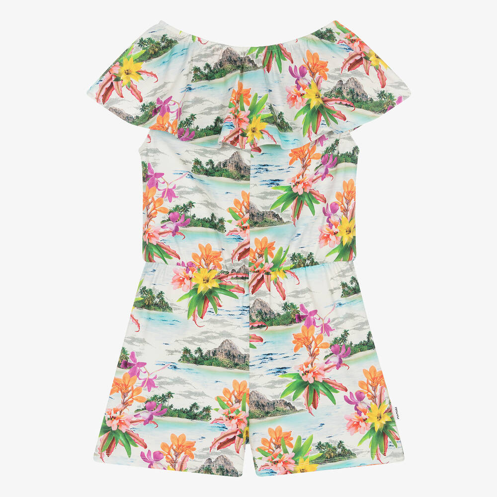 Molo-Girls White Cotton Tropical Print Playsuit | Childrensalon Outlet