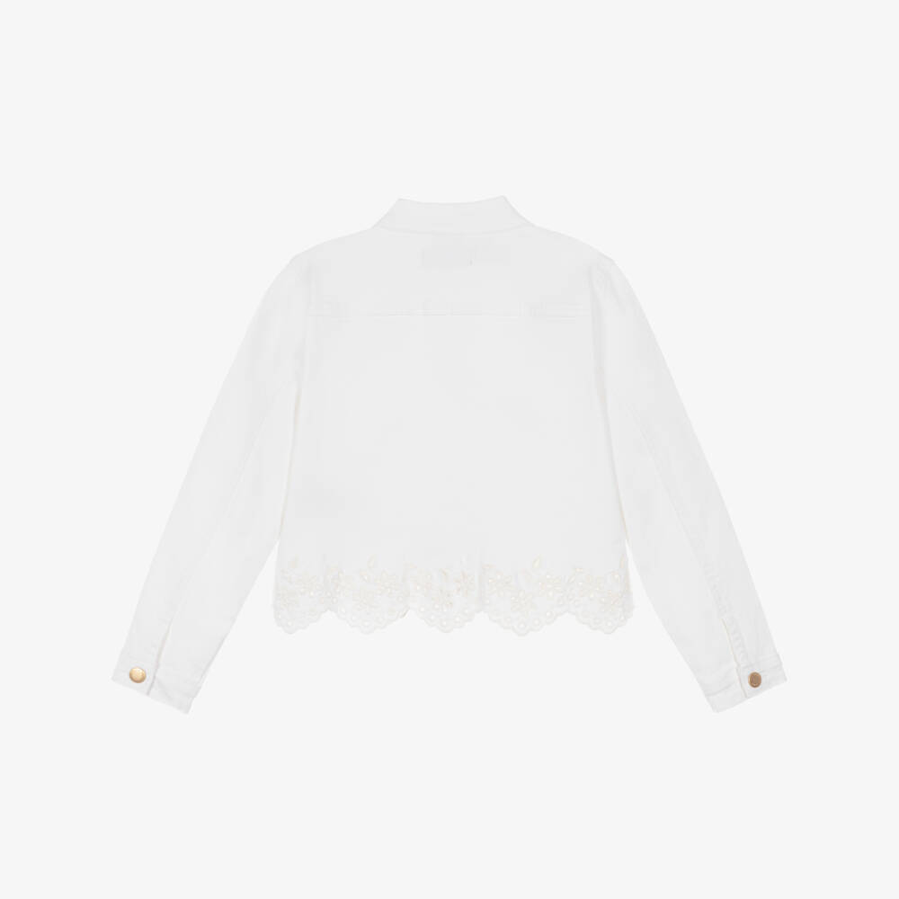 Molo-Girls White Denim Jacket with Broderie Trim | Childrensalon Outlet