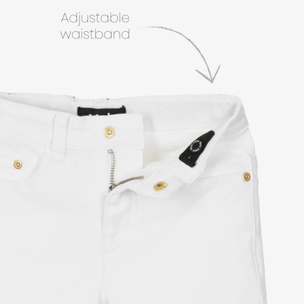 Molo-Girls White Denim Jeans with Broderie Anglaise Trims | Childrensalon Outlet