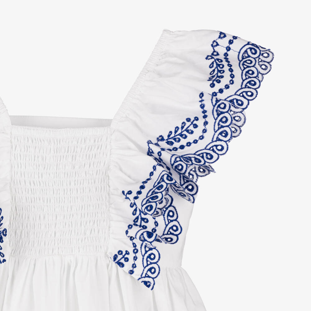 Molo-Girls White Embroidered Poplin Dress | Childrensalon Outlet