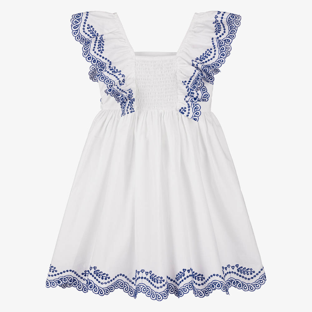 Molo-Girls White Embroidered Poplin Dress | Childrensalon Outlet