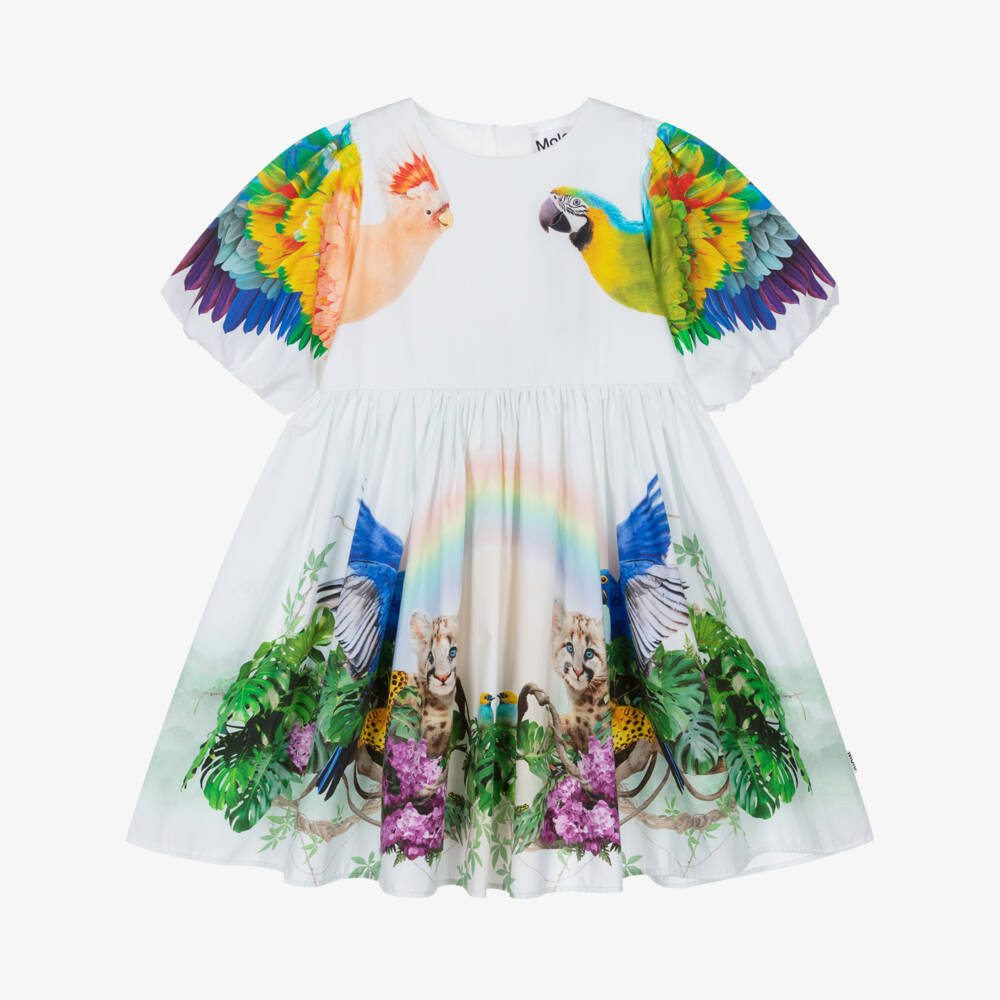 Molo-فستان أبيض للبنات بنقشة الغابة الخيالية | Childrensalon Outlet