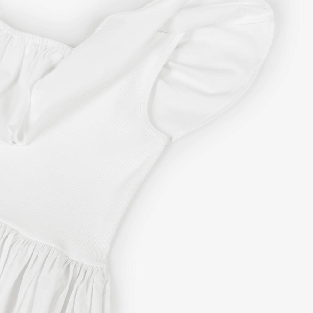 Molo-Girls White Organic Cotton One Shoulder Ruffle Dress | Childrensalon Outlet