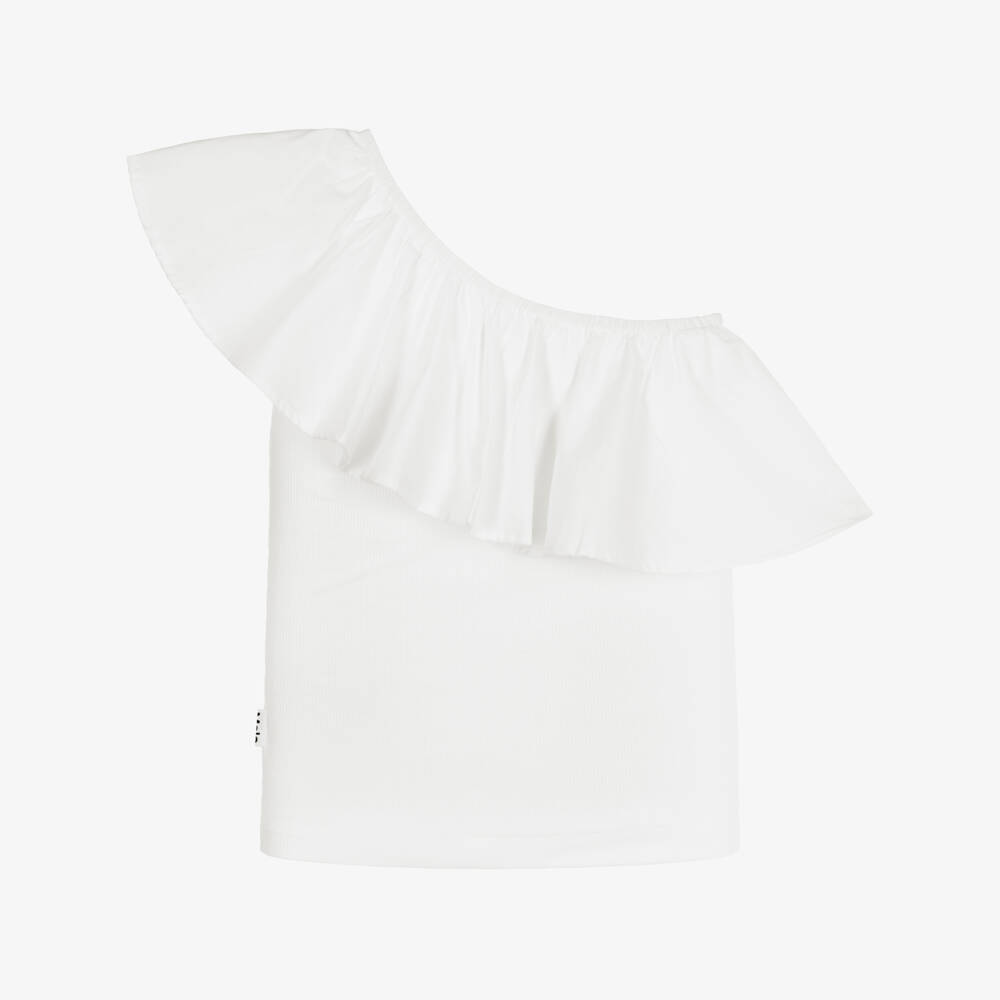 Molo-Girls White Organic Cotton One Shoulder Top | Childrensalon Outlet