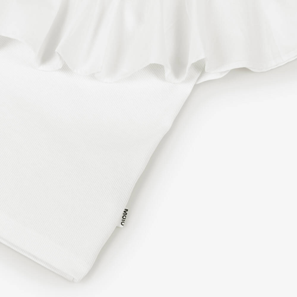 Molo-Girls White Organic Cotton One Shoulder Top | Childrensalon Outlet