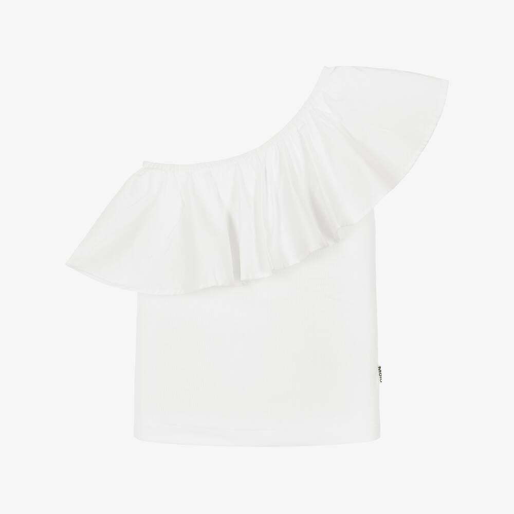 Molo-Girls White Organic Cotton One Shoulder Top | Childrensalon Outlet
