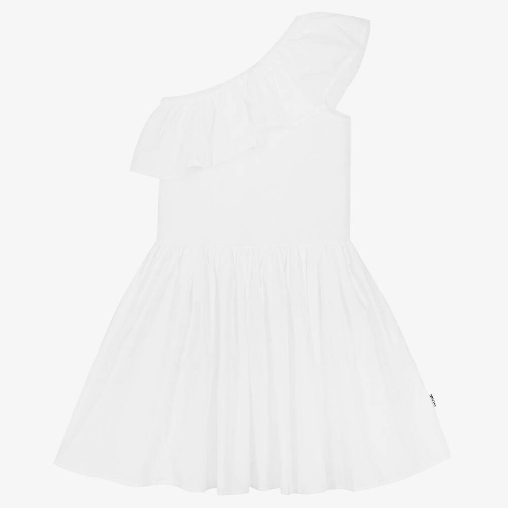 Molo-Girls White Organic Cotton Ruffle Dress | Childrensalon Outlet