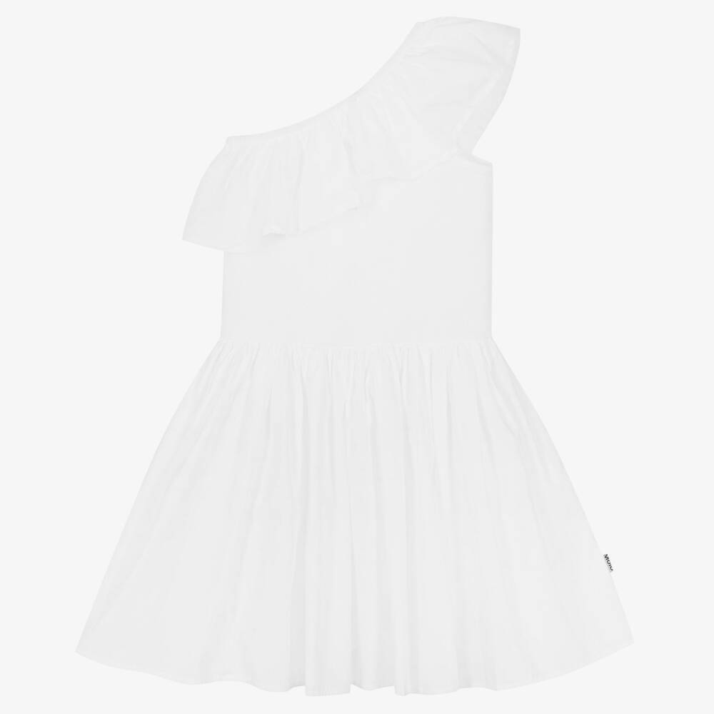 Molo - Robe blanche en coton bio à volant | Childrensalon