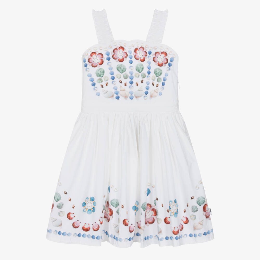 Molo-Girls White Shell Print Organic Cotton Dress | Childrensalon Outlet