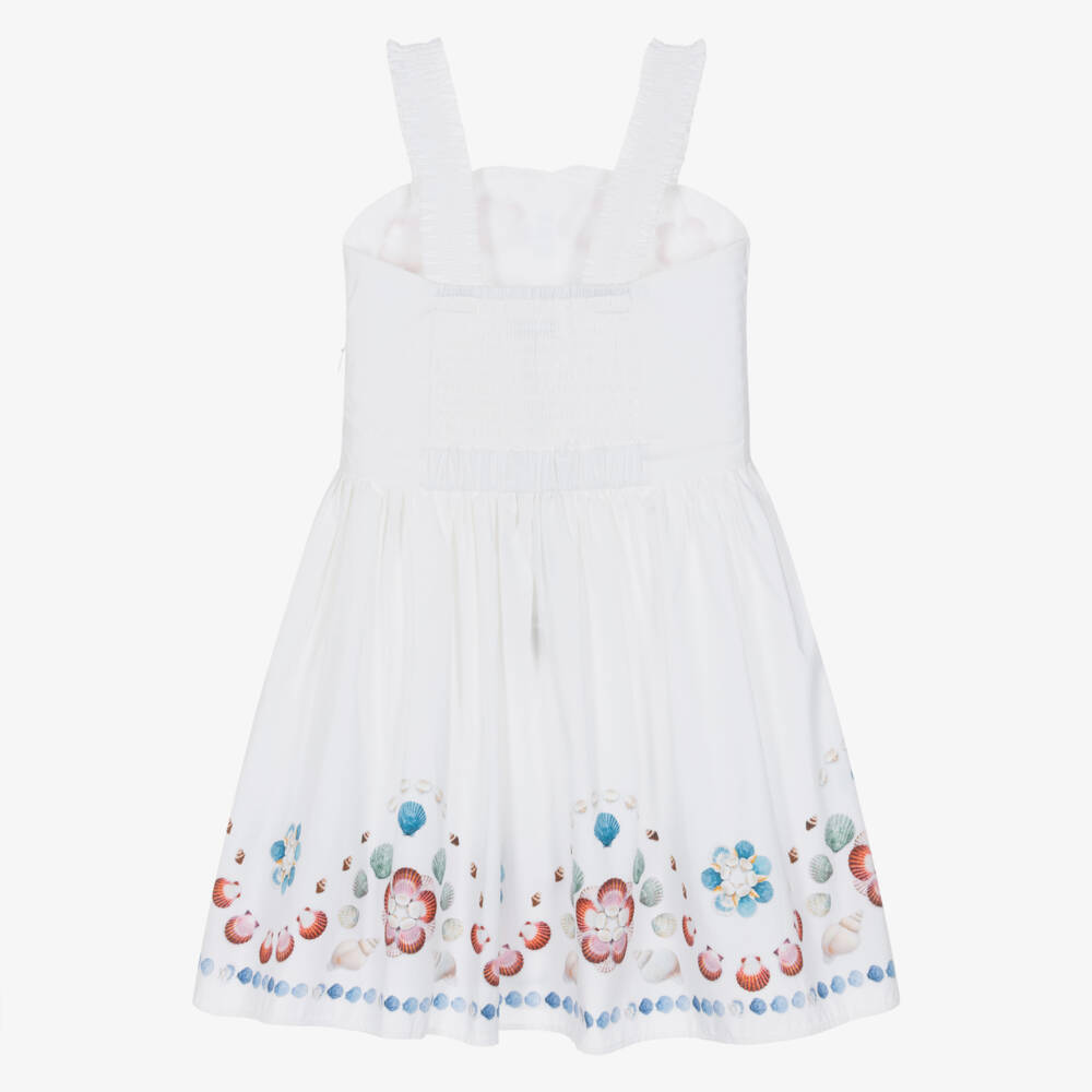 Molo-Girls White Shell Print Organic Cotton Dress | Childrensalon Outlet