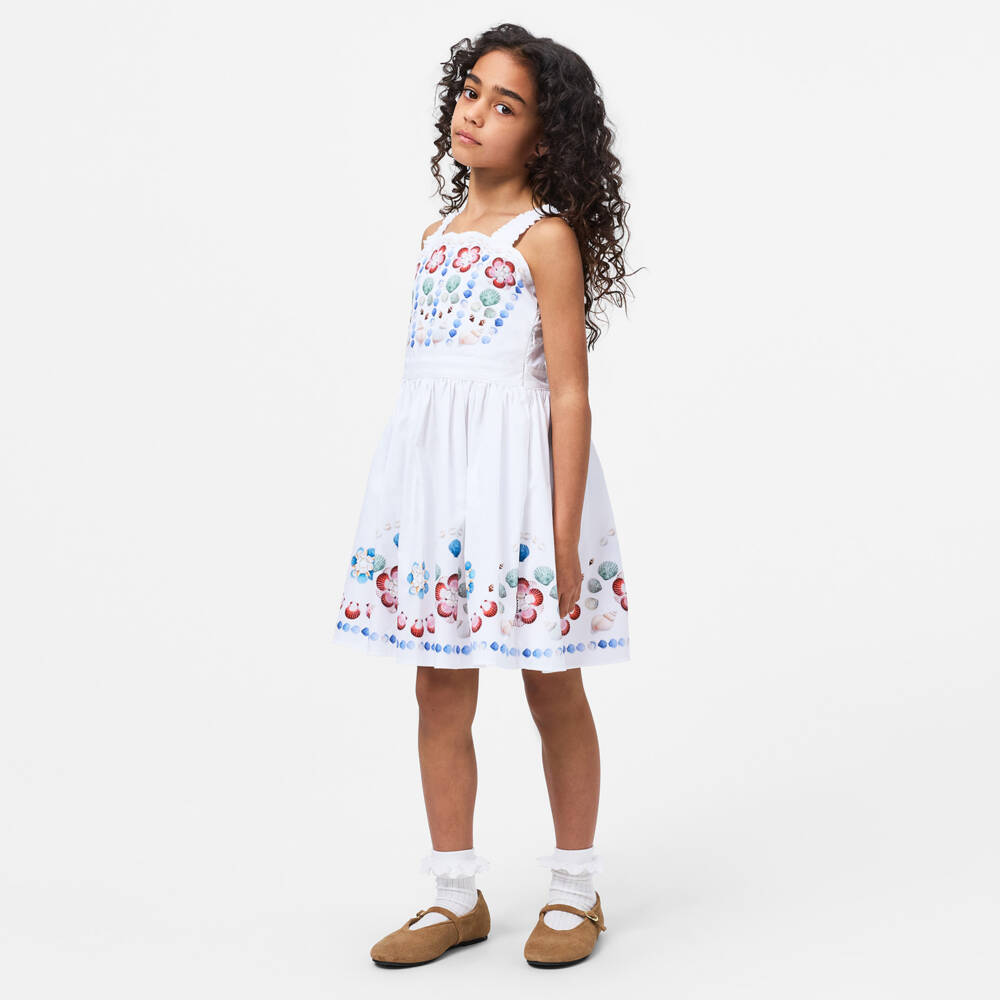 Molo-Girls White Shell Print Organic Cotton Dress | Childrensalon Outlet